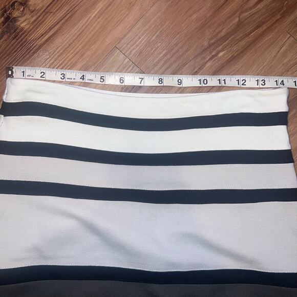 Black Gray White Striped Mini Skirt Stretchy Bodycon Pencil Skirt Size 4 - Picture 5 of 7